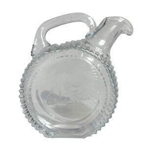 Breakfast Syrup Decanter VTG Glass Pitcher Etched Floral Ribbed Sides Pancakes